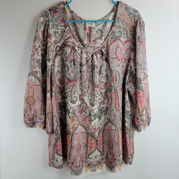 Cato Tops - Cato Multicolored Paisley Long Sleeve Tunic In Size 22/24W
